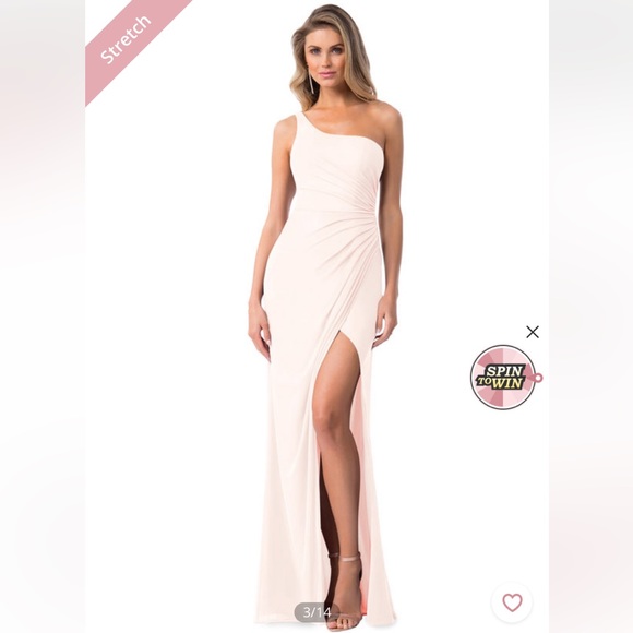 Azazie Cassia One Shoulder Bridesmaid Dress in color Rose Petal - Picture 3 of 10